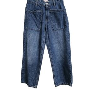 Lucky Brand Jeans Womens 2/26 Blue High Rise Wide Leg Crop Patch Pocket Denim